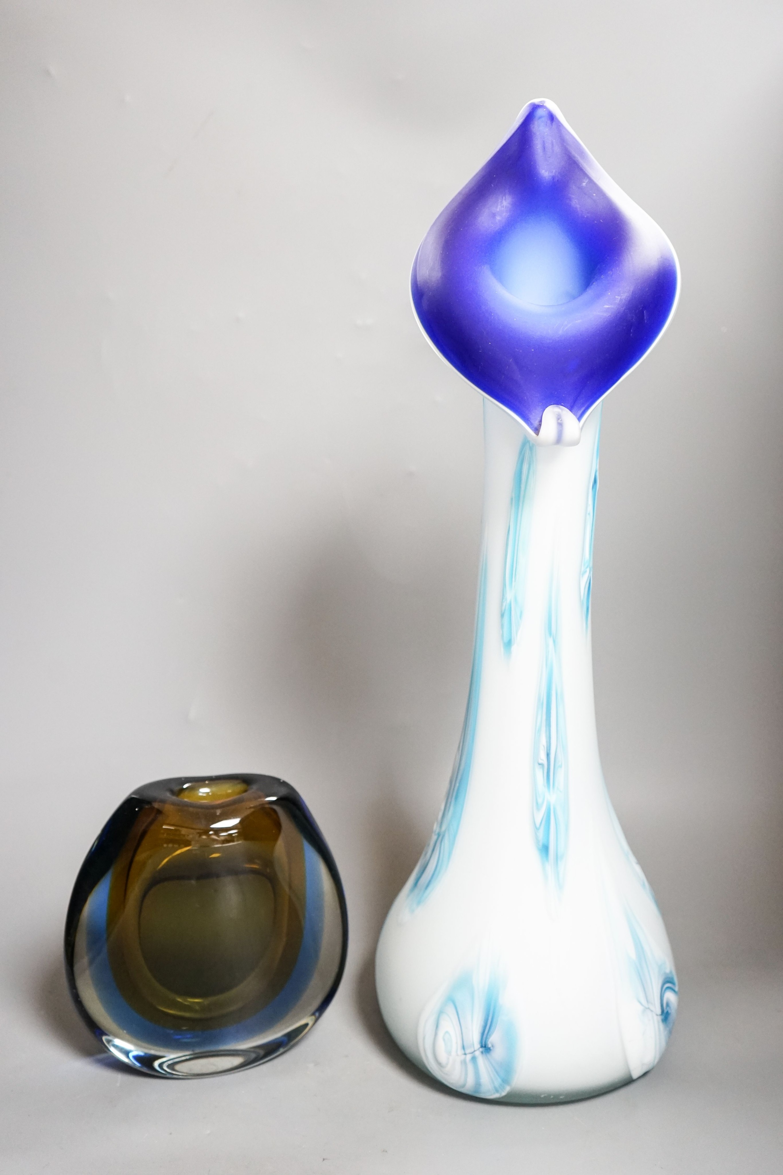 A Murano Seguso style cased glass vase and a modern tall art glass 53cm